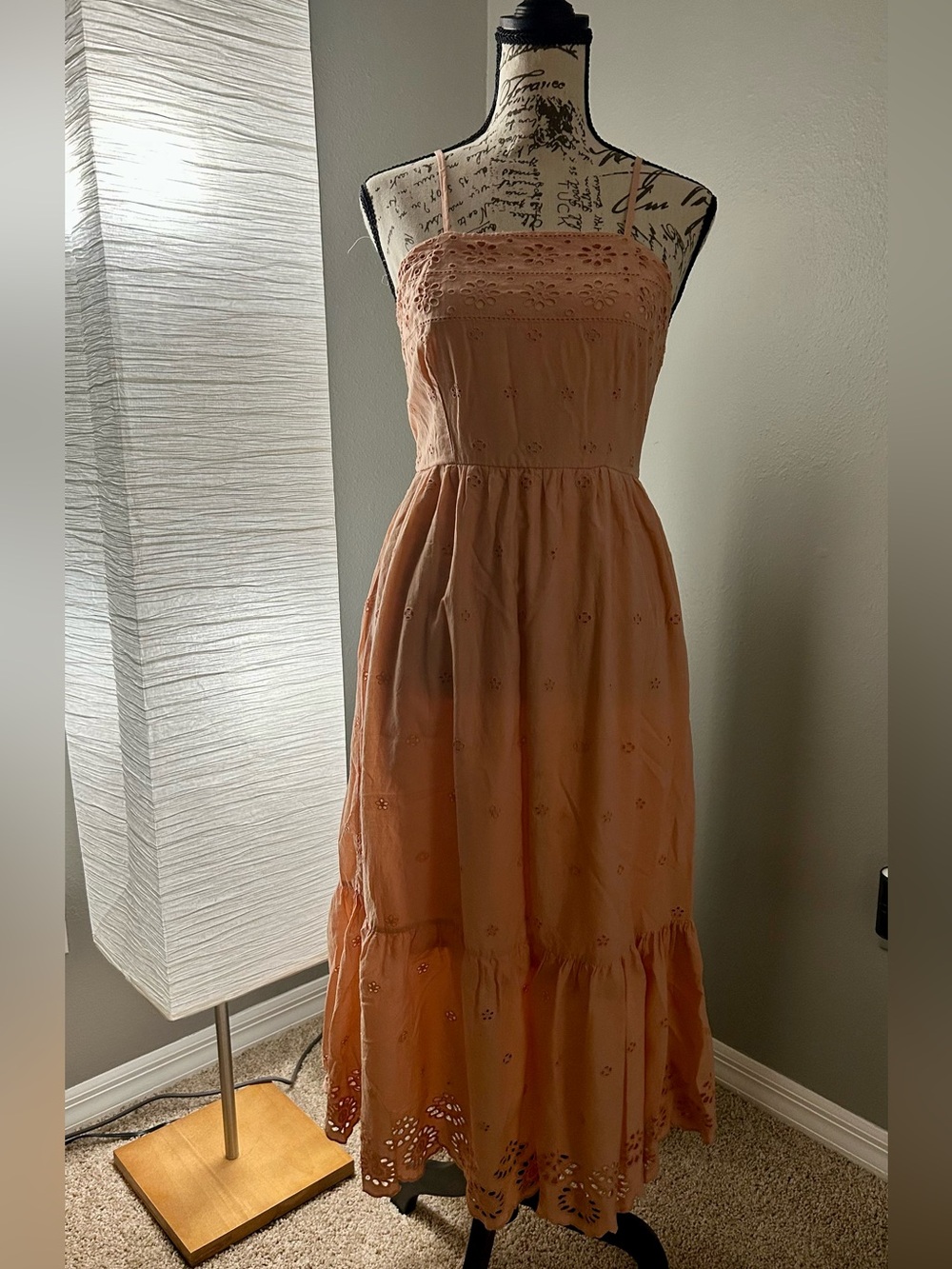 Sleeveless Eyelet Midi Dress in Peach